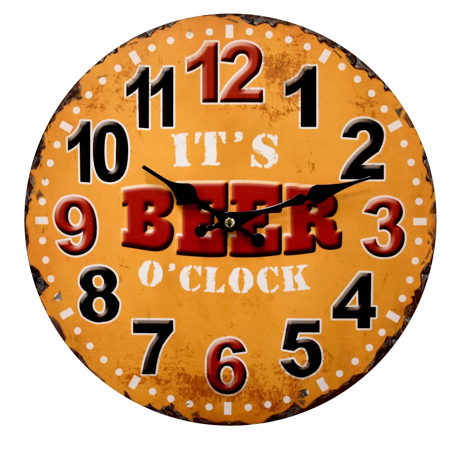 Pivo nástenné hodiny pivní žltý okrúhly retro 34 cm